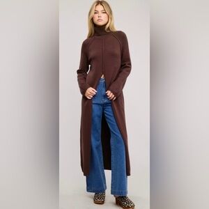 Brown Longline Turtleneck Sweater